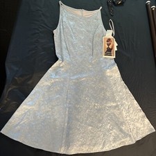 Jessica McClintock Gunne Sax Y2K Silver Blue Embroidered A Line Dress Size 9/10