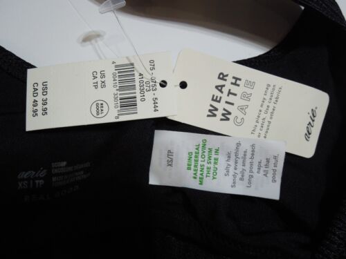NEW AMERICAN EAGLE AERIE XS 2pc BLACK SWIMSUIT, BIKINI BOTTOMS & SCOOP TOP - Picture 3 of 8