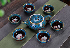 Traditional Chinese 7-Piece Ceramic Tea Set Teapot Cup Lucky Koi Fish Design