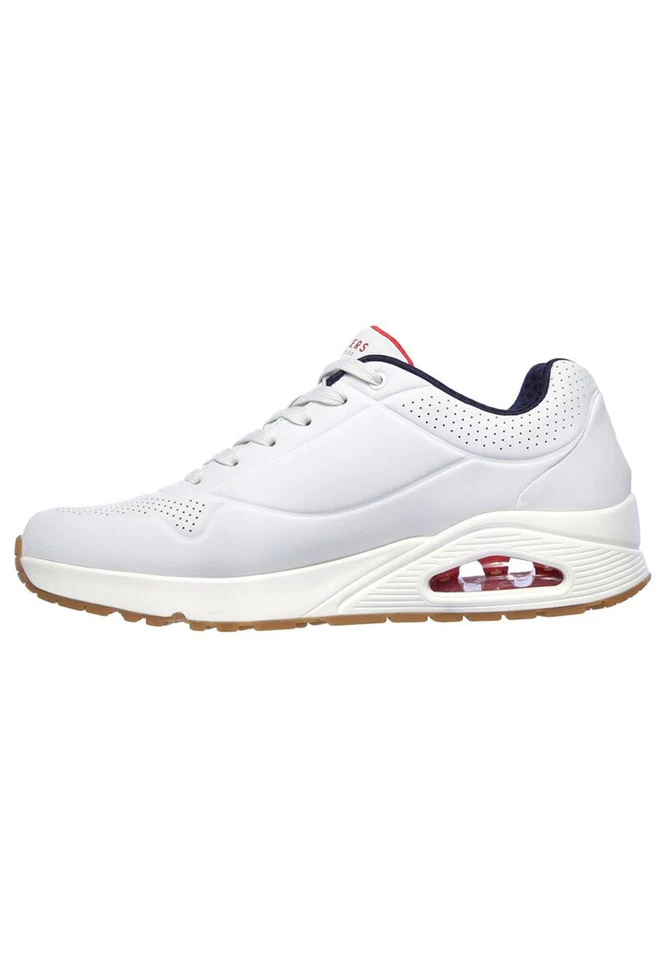 SKECHERS Mens Sport Casual Uno Supporto On Air Sneakers Uomo 52458 Bianco/Navy/ - Immagine 2 di 4