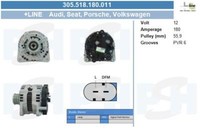 BV PSH Lichtmaschine Generator 180A 12V FüR VW Passat Alltrack 2.0 TDI 1.9