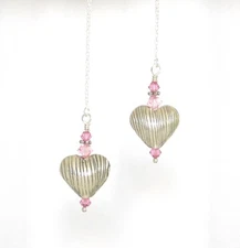 *IAJ* THAI KAREN HILL TRIBE LINED PUFFY HEART w/STERLING SILVER Threader Earring