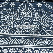 NAVY BLUE WHITE FLORAL MEDALLION 3pc FULL/QUEEN QUILT FLOWERS 100 COTTON