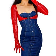 Red Faux Leather Gloved Top Women's Bolero Gloves Latex Jacket Crop Shrug Jumper