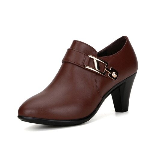 Spring Leather Shoes Women Spike Heels Office Business Dress