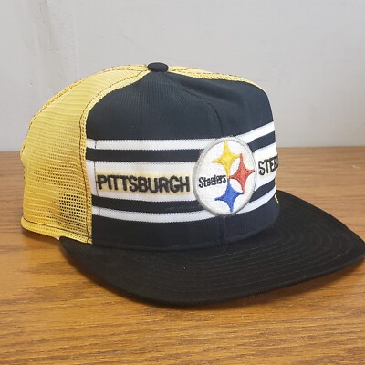 RARE 70s Pittsburgh Steelers AJD ''The Professional'' Trucker Mesh Stripes Hat L