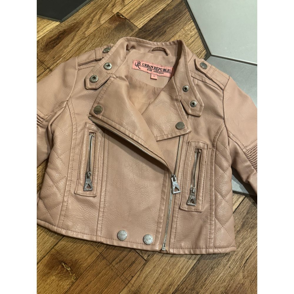 Urban Republic's Girls Faux Leather Moto Jacket pink ribbed style