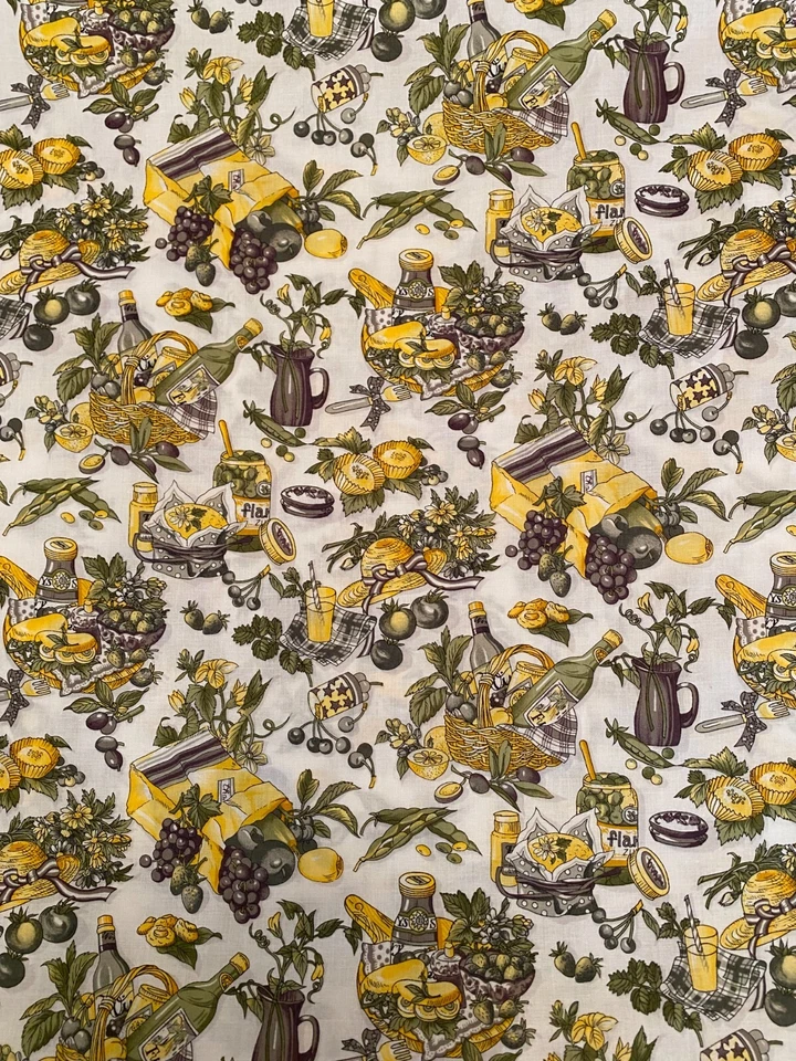 ALIMENTO PICNIC FRANCÉS FINO 6 yardas de algodón kitsch de cocina blanco fino almidonado Foto 4 de 4