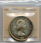 1953 Canada Silver Dollar, No Shoulder Fold - Gem Uncirculated, ICCS MS 65