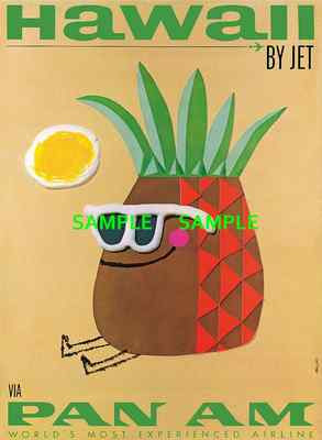 Pan Am 1962 Hawaii by Jet Mr Pineapple Head Pan American 11 x 17 Travel Poster