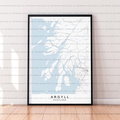 Argyll Unframed Map Poster Print Argyll Scotland Region Art Coastal Design