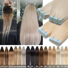 Blonde White Tape In Human Hair Extensions 150g/60pc Full Head Thick Skin Weft T