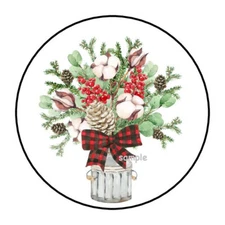 30 CHRISTMAS ENVELOPE SEALS LABELS STICKERS 1.5" ROUND HOLLY PINE CONES FLORAL