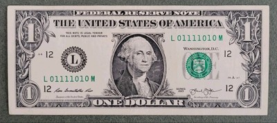 2013 1$ DOLLAR BILL WITH A FANCY 1/0 BINARY SERIAL # L 01111010 M !