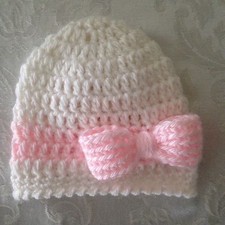 Hand Crocheted NEWBORN Baby Infant BEANIE CAP HAT Girls MADE IN THE USA