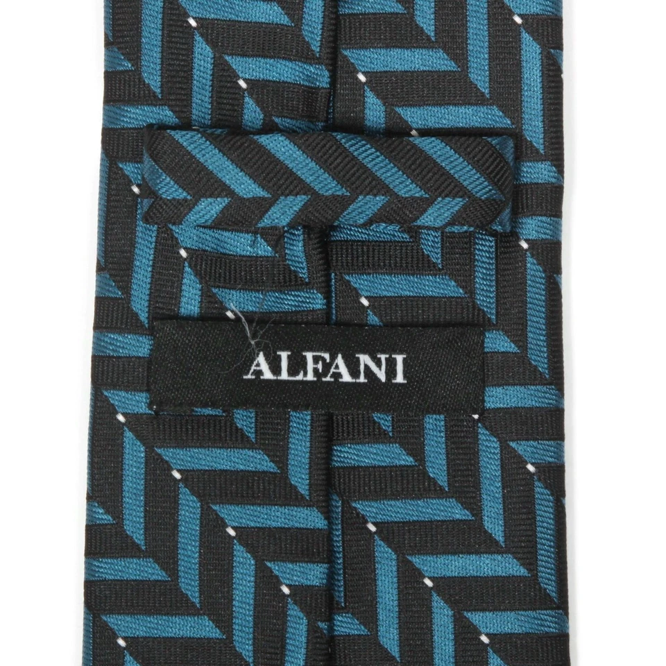 Alfani Dynamic Blue & Black Zig Zag Men's Silk Neck Tie Skinny Geometric Pattern - Image 4 of 4