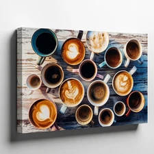 Top-down View Of An Artistic Arrangement Of Various Coffee Cups On Wall Art