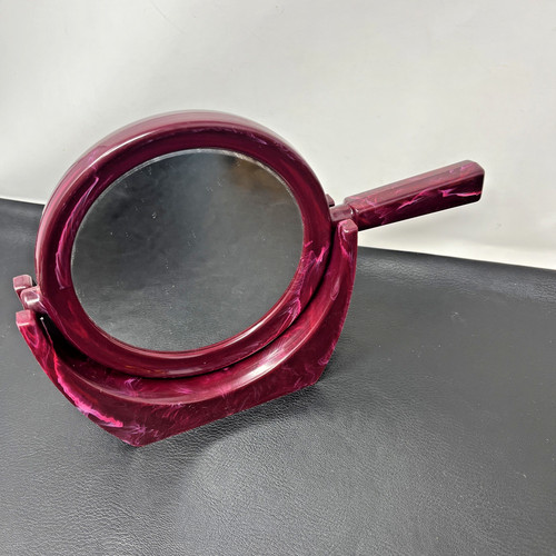 Vintage Faux Marble Bathroom Mirror 1990s Burgundy Maroon Double Sided Plastic