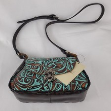 Patricia Nash Lucia Embossed Tooled Leather Turquoise Crossbody handbag NWT