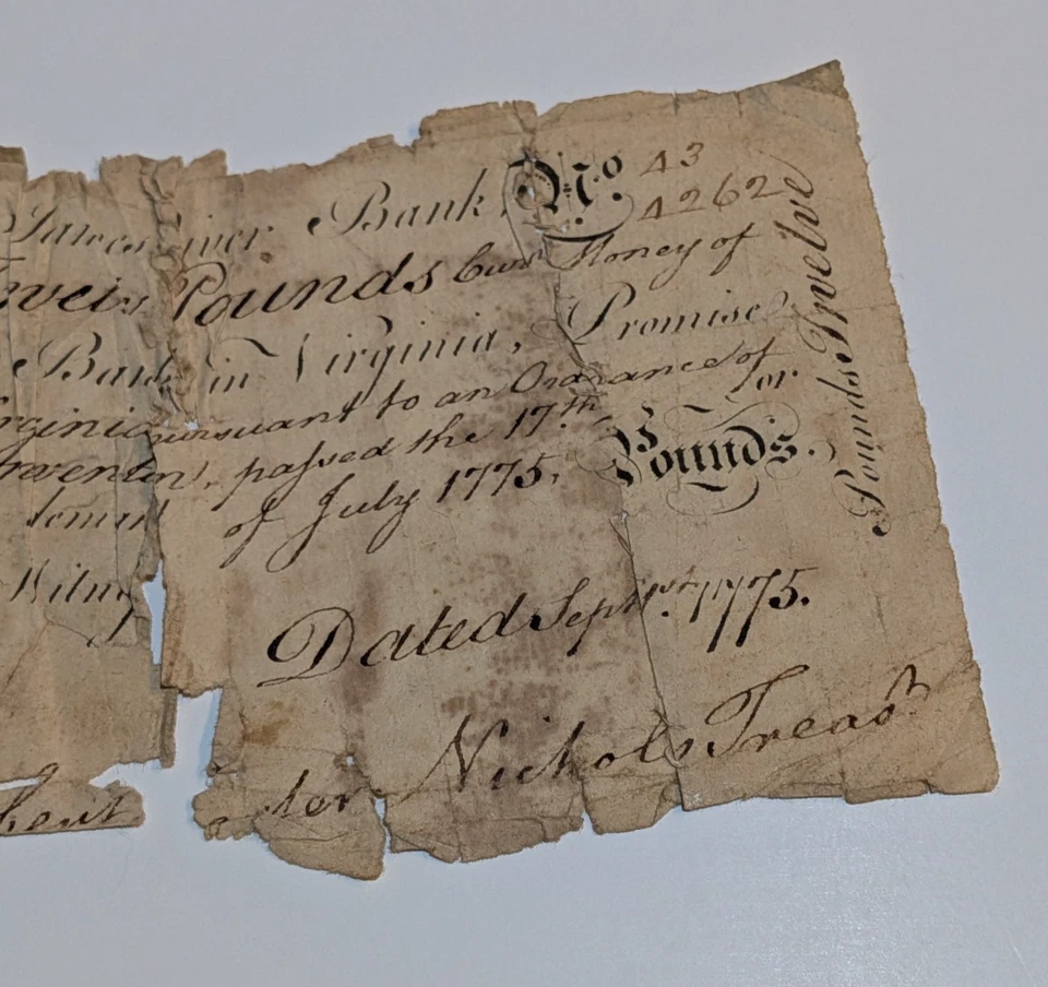 1775 Virginia £12 James River Banknote – Colonial Currency Revolutionary War Era - Image 4 of 4