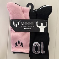 MESSI 10 Collection Men's Crew Socks Size 6-12 Pink Black White Gray Set of 6