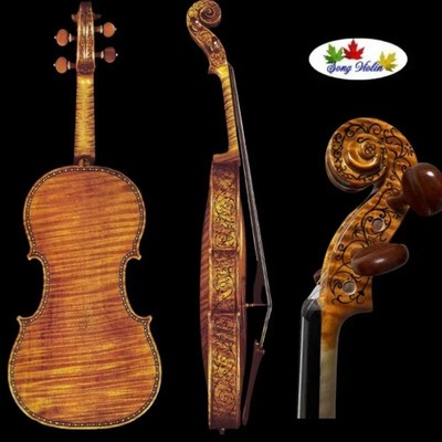 Handmade Violin with drawing 4/4 full size, Free case/bow (TAX INCLUDED TO USA)