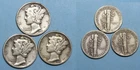 SILVER! SILVER! SILVER! 1936-D 41 44 MERCURY DIMES LOT 3 COINS #MX110-48
