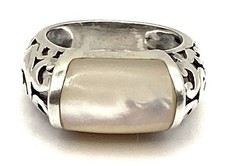 Sterling Silver / 925 Mother of Pearl Intricate Band Ring Size 5.75
