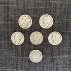 Mercury Dimes 90% Silver -Lot of 6-1923P/1936P/(3)1937P/1939P