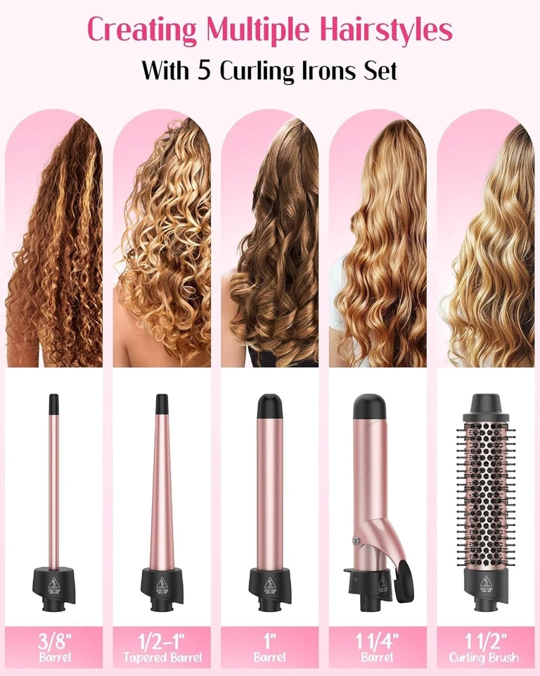 5 in 1 Hair Curling Iron Set Ceramic Barrel Dual Voltage Travel Gift for Women - Image 4 of 4