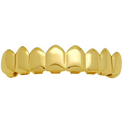 Solid Gold 8 Tooth Top Grillz Hip Hop Plain Custom Mold Bar One Size Fits All