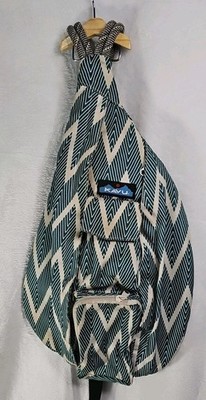KAVU Rope Sling Bag Crossbody Teal Zig Zag Backpack Adjustable Strap