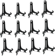 Artliving 6 Inch Black 12pcs/Set Plastic Easels Plate Display Stands Picture Fra