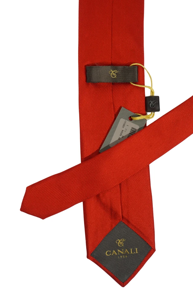 Gravata Canali vermelha sólida grade pescoço de seda Itália 3,25W defeito US$ 250 nova com etiquetas - Imagem 3 de 4