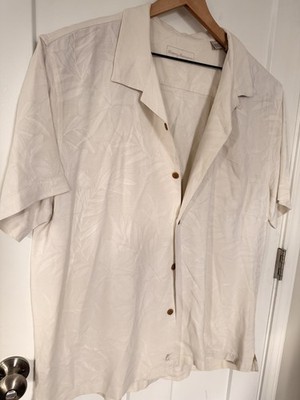 TOMMY BAHAMA Mens Size XXL 100% Silk Hawaiian Shirt Ivory Subtle Fronds Leaves