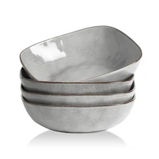 famiware Large Pasta Bowls Set of 4, Ocean Square 8" Bowls, Pasta Serving Bow...