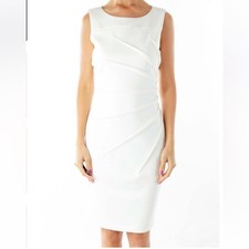 Calvin Klein Starburst Sheath Dress Size 6 White Scuba Knit Side Ruched Illusion