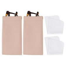 Squeeze Top Sunglass Pouch, 2 Pcs Leather Soft Eyeglass Pouch, Pink White