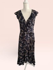 MAX STUDIO Navy Blue Floral Wrap Dress Size Large