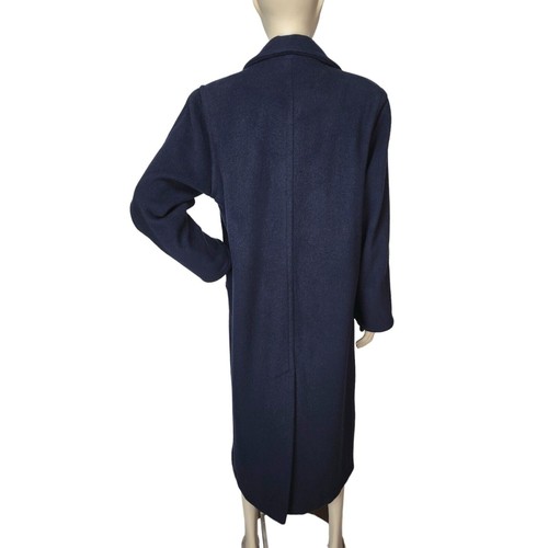 Vintage 90s LL Bean Wool Blend Women's Navy-Blue Long Trench Coat Size 8 - Picture 7 of 9