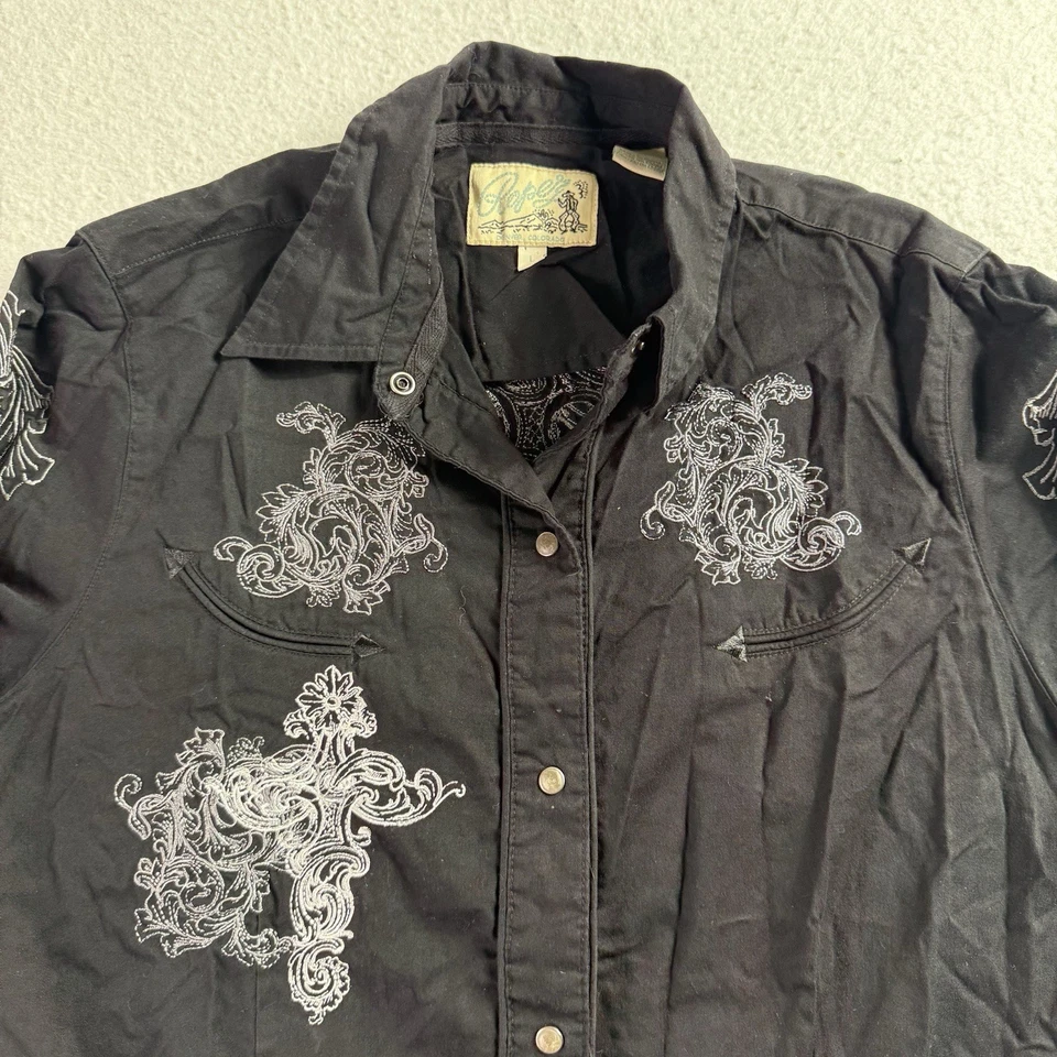 Camisa Western Vintage Roper Pearl Snap Para Hombre Grande Negra Blanca Bordada Rodeo Foto 2 de 4