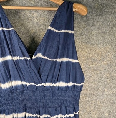 Merona Sundress sz 24W Navy Blue Indigo Stripe V-Wrap Ruched 100% Cotton NWT New