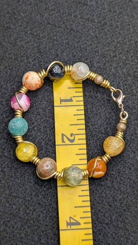 Colorful 12mm Mixed Gemstone ChunkyBeaded Wire Wrapped Bracelet (17cm) S/M Wrist - Picture 7 of 10