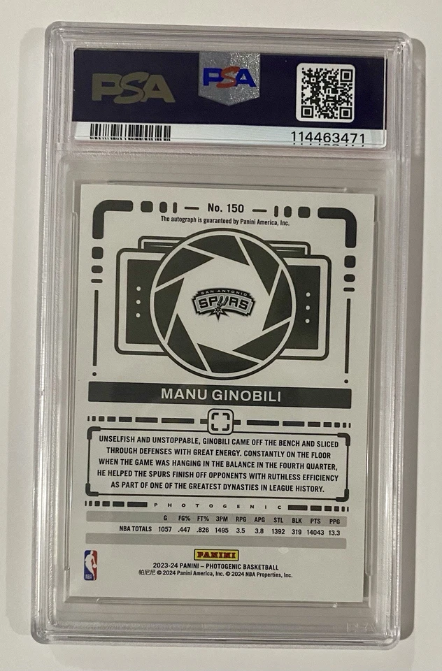 Variación autógrafa fotogénica Panini 2023 Manu Ginóbili PSA 9 POP 1 Spurs AU Foto 2 de 4