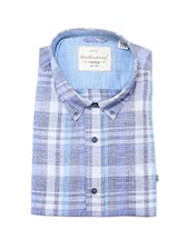 Weatherproof Vintage Mens Short Sleeve Woven Chambray Shirt in Navy Plaid Sz XL