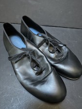 Capezio TeleTone Tap dance Shoes Black LEATHER Lace Up tie Women's Size 7M
