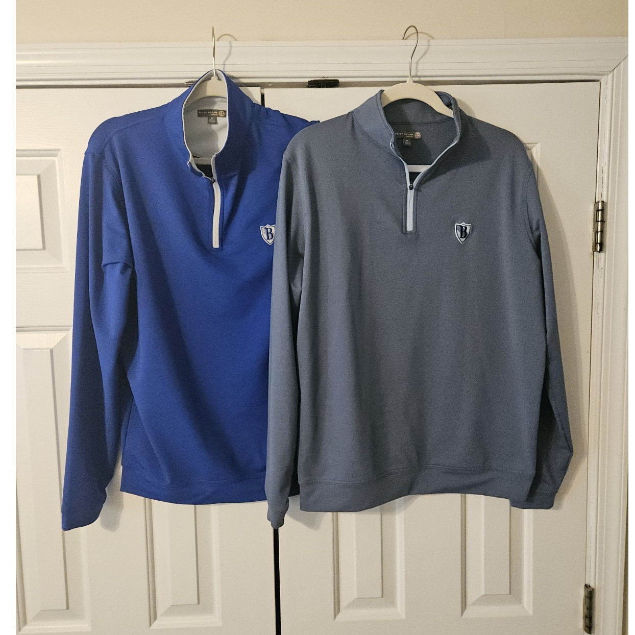 Bundle of 2 Peter Millar Size M 1/4 Zip Wicking Pullover .  Blue and Gray. 