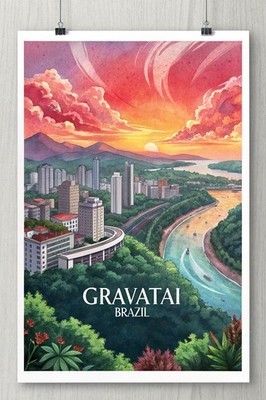Lebendiges Gravataí Brasilien Reise Poster - Tropisches Stadtbild Kunstdruck A1-A4 Poste
