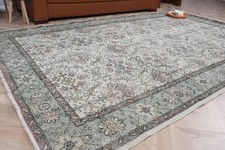 Turkish 5,7x9,4 ft Rug, Vintage Rug, White Plants & trees Rug Wool