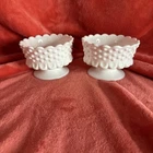 Pair of Fenton Hobnail Milk Glass Footed Candleholder For Tapers